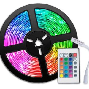 Fita LED RGB Inteligente, 5 Metros Bluetooth, Sensor de Som, Controle por App, 16 Cores