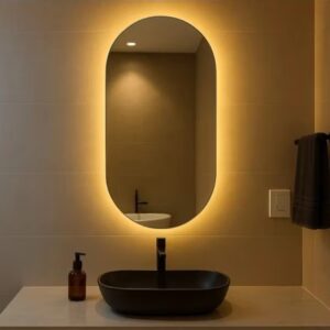 Espelho de Vidro Oval 80x50 com Led Lapidado
