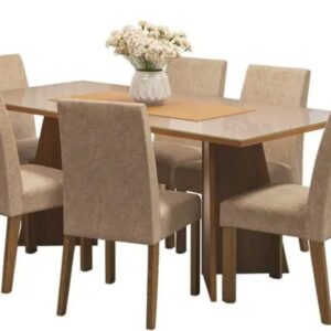 Conjunto Mesa de Jantar 6 Lugares Tampo de Vidro Valerie Madesa