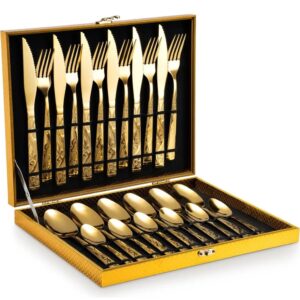 Kit Maleta e Faqueiro Dourado Inox 24 Peças